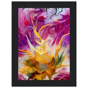 Yellow fluid abstract flower: multicolored image with central yellow abstract fluid flower. Photography and Painting Fusion Art.