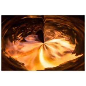 abstract fire vortex art photo: against a fluid dark background, vibrant red lines radiate from the center of the image, creating a mesmerizing vortex effect. Shades of red and dark brown shapes